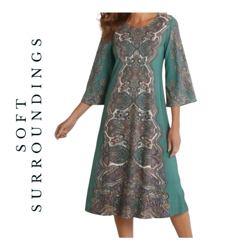 1510. SOFT SURROUNDINGS MILANA DRESS MIDI LENGTH MODAL COTTON BLEND SIZE SMALL P